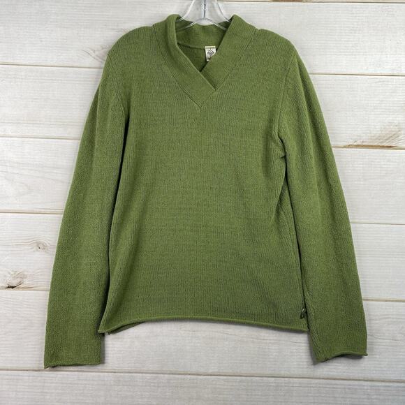 Vintage prAna Sweater Womens XL Green Pullover V Neck Soft Fleece Pullover Y2K - Picture 1 of 9